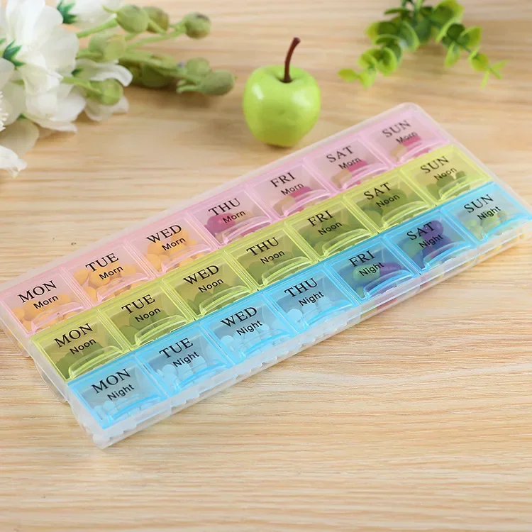 1PCS Weekly 7 Days Tablet Pill Organizer 4 Row 28 Squares 3 Rows 21 Grids 2 Row 14 Grids Medicine Storage Container Case