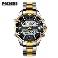 SKMEI 1850  Alarm Men Clock Waterproof Stainless Steel Relogio Masculino Dual Display Watches Mens Fashion Digital Wristwatches 1