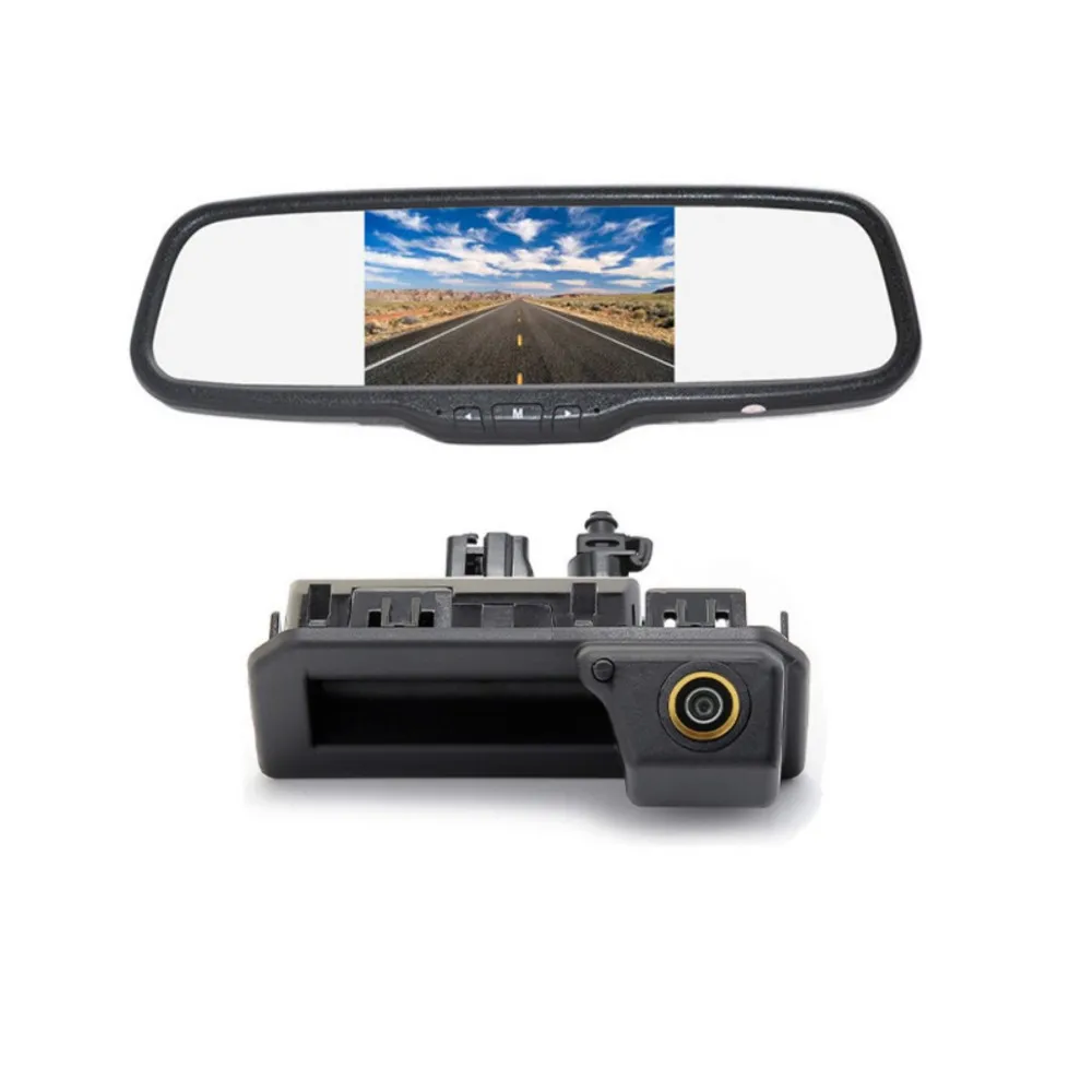 

Trunk Handle Reverse Backup Rear View Camera + 5 inch Clip-on Mirror Monitor for Audi Q2 Q3 A5 A6 VW Polo Passat EOS Cayenne