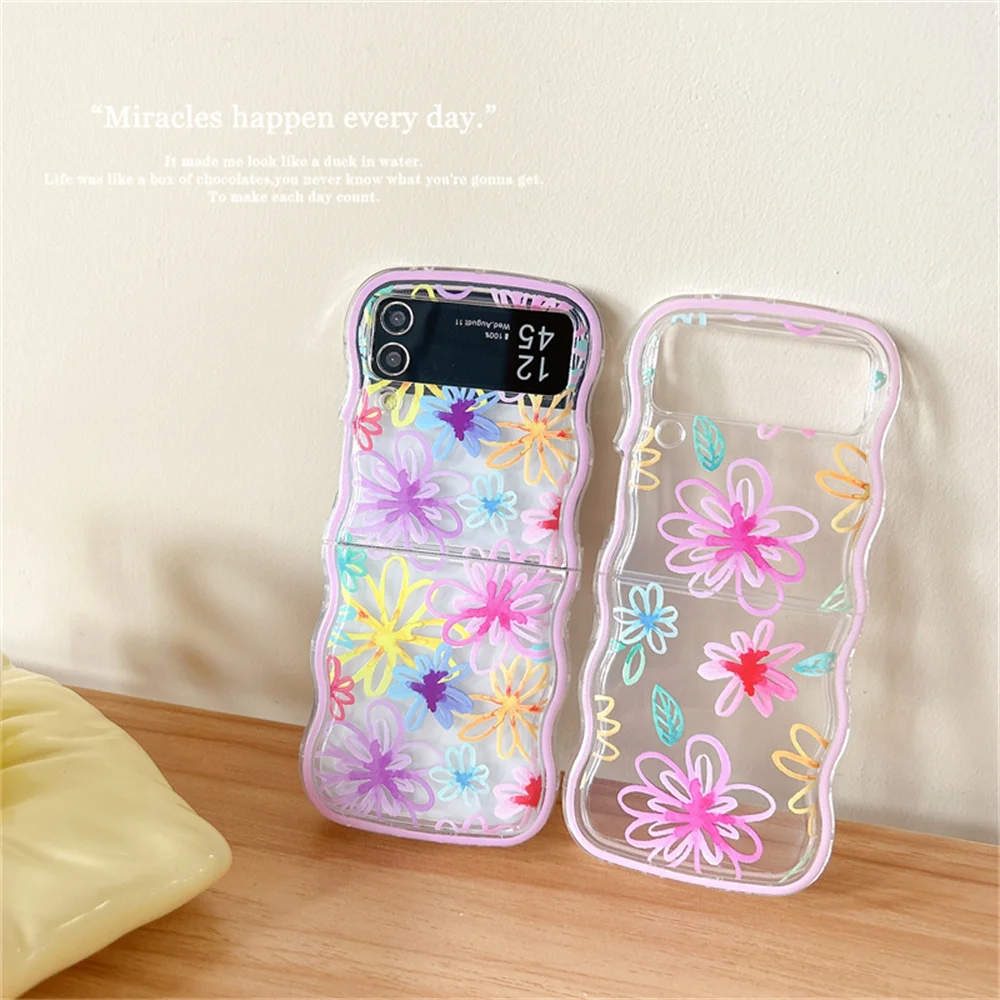 Cartoon Colorful Flower Transparent Wavy Painting Luxury Phone Case