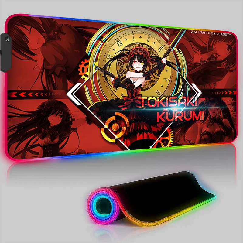 

Date A Live Tokisaki Kurumi XL Desk Mat LED PC Kawaii Anime Girl Keyboard Pad RGB Gaming Accessories Mousepad New Cute Mouse Pad