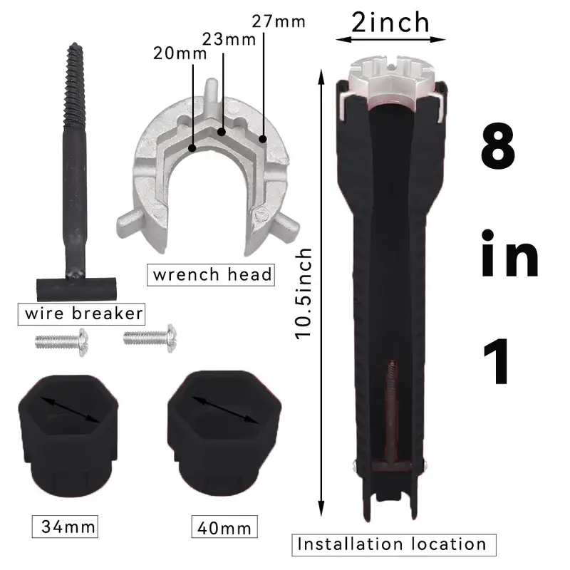 8 In 1 Flume Wrench Anti-slip Kitchen Sink Repair Tools Bathroom Faucet Assembly Key Plumbing Installation Wrench - Image 7