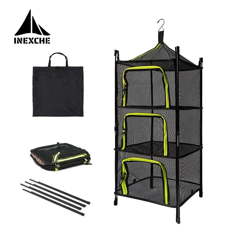 4-Layer Drying Net Camp Foldable Hanging Storage Bag Shelf Mesh Tableware  Rack