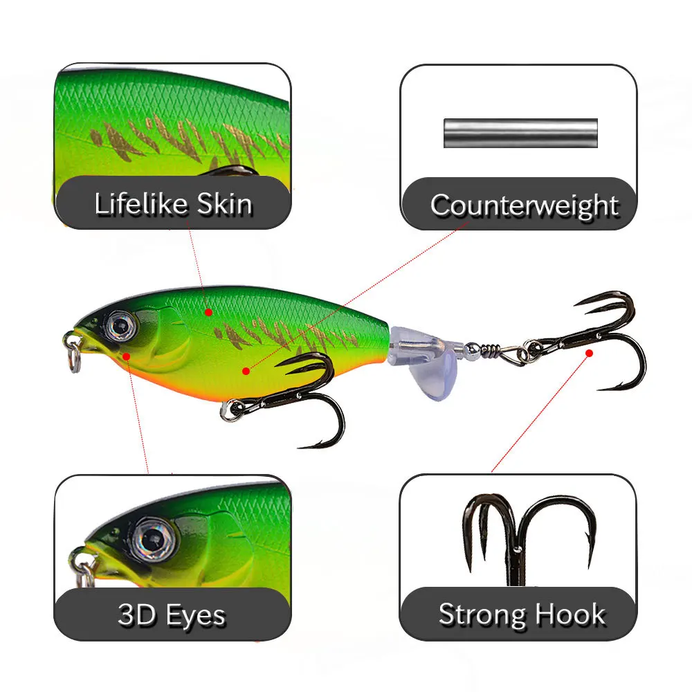 1Pcs 7cm/8cm Topwater Whopper Plopper Fishing Lure Plastic Artificial  Pencil Hard Bait Trolling Crankbait Bass Pike Pesca Tackle