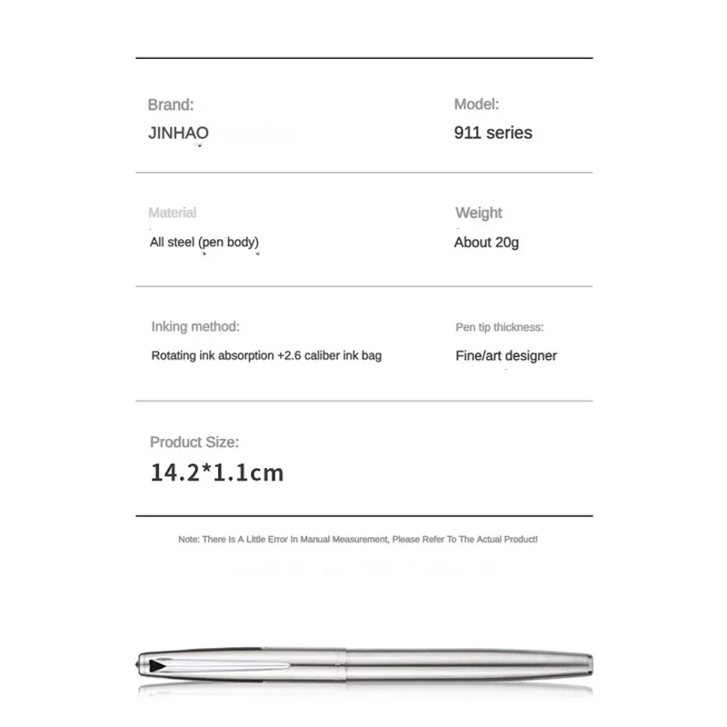 Jinhao 911 Fountain Pen Luxury All-Steel Elegant Calligraphy Ink Pens EF 0.38mm Nib Stationery Business Office School Supplies 6