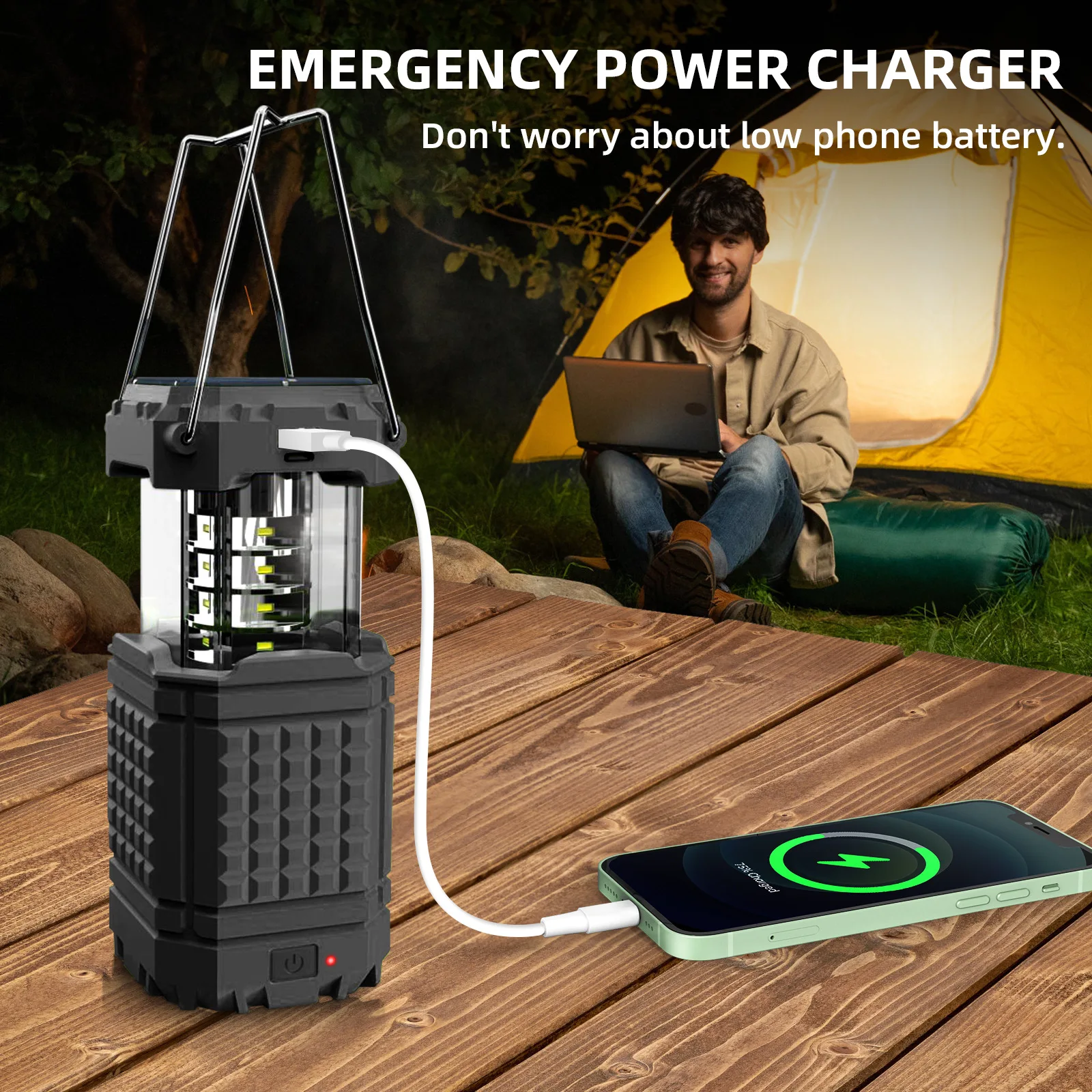 Powerbank solarny z korbką, wodoodporny, kempingowy, z lampką LED, przenośna ładowarka, powerbank do iPhone'a, Samsunga i Xiaomi, bateria zewnętrzna_voghion.com