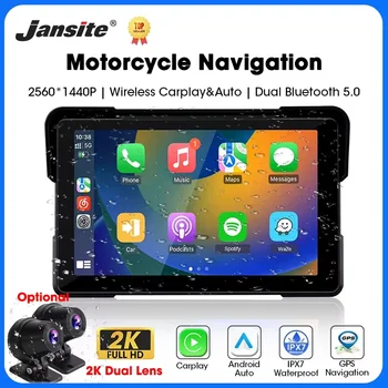 Jansite DVR per moto da 5/7 pollici con Carplay, navigazione GPS, CarPlay wireless, Android Auto, schermo IPX7, monitor portatile per moto