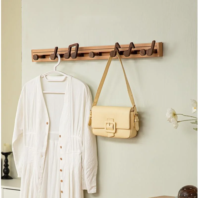 

Nordic Home Wall Hooks Creative Solid Wood Towel Holder Mobile Musical Note Clothes Rack Stable Load-bearing Storage Shelves