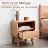 100% Solid Oak Wood Nightstand with Drawer & Storage Shelf - Practical Mid Century Modern Nightstand for Bedroom, Dormitory (Nat 3