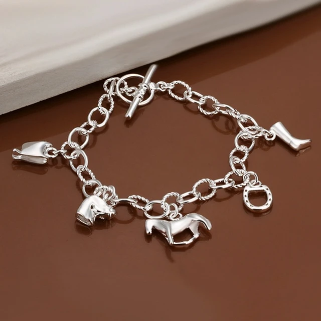 My Shape Punk Horse Charm Pendant Bracelet Wheat Chain for Men