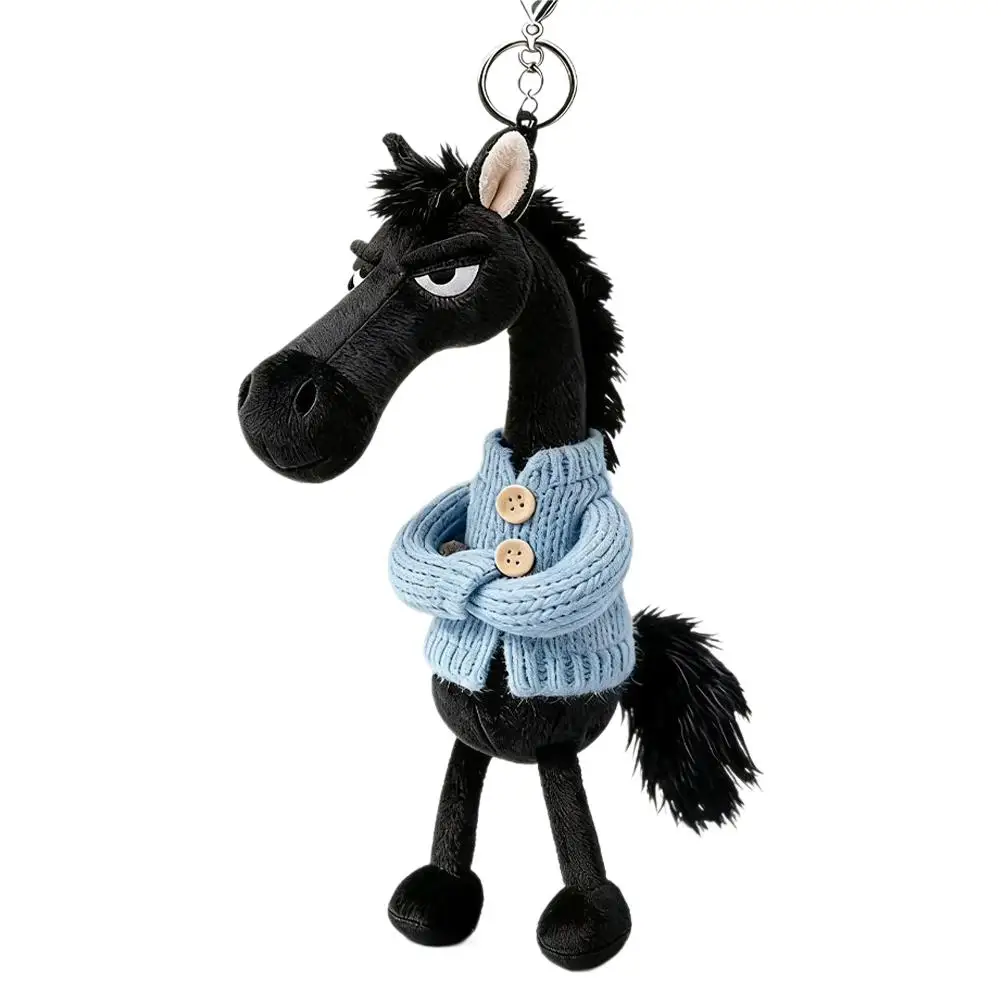 Plush Black Horse Keychain and Backpack Pendant: 2026 Year of the Horse Mascot
