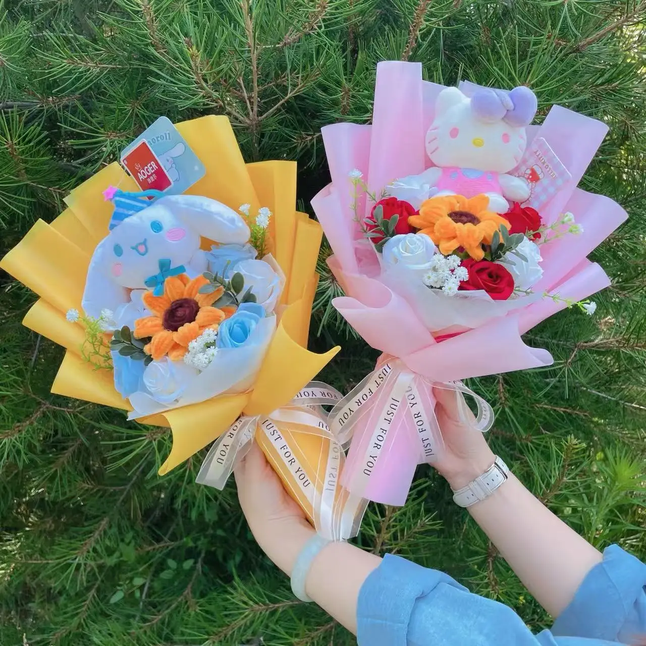 Cartoon Genuine Kuromi Cinnamoroll Hellokitty Plush Doll Creative Handmade Bouquet Valentine Christmas Graduation Gifts For Girl
