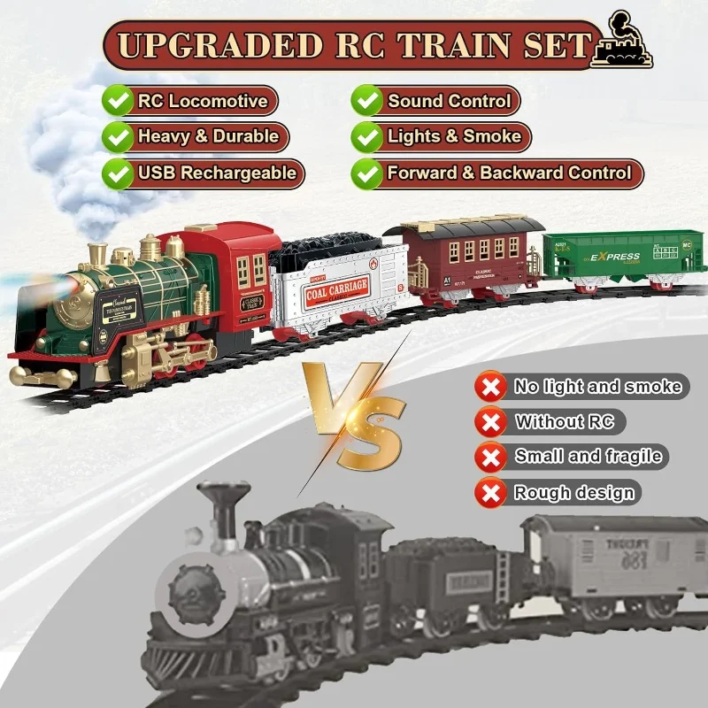 Christmas remote control Train Toys steam Locomotive Engine Cargo Car and Train Tracks For kids