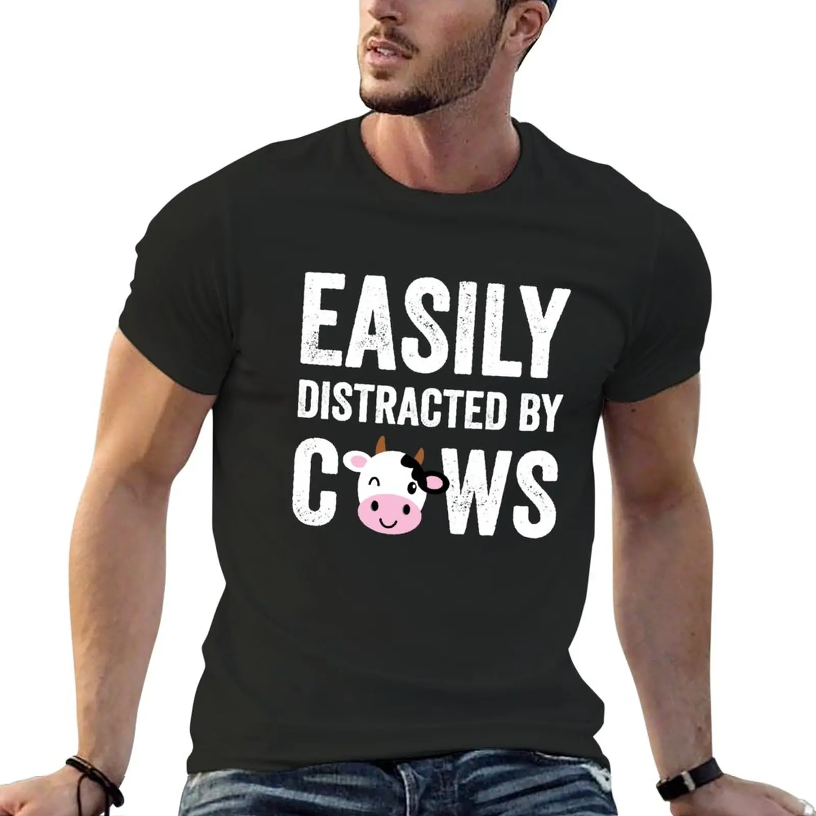 

Easily distracted by cows - Cows farmer T-Shirt Tee shirt cute tops quick drying t-shirt summer clothes men clothes