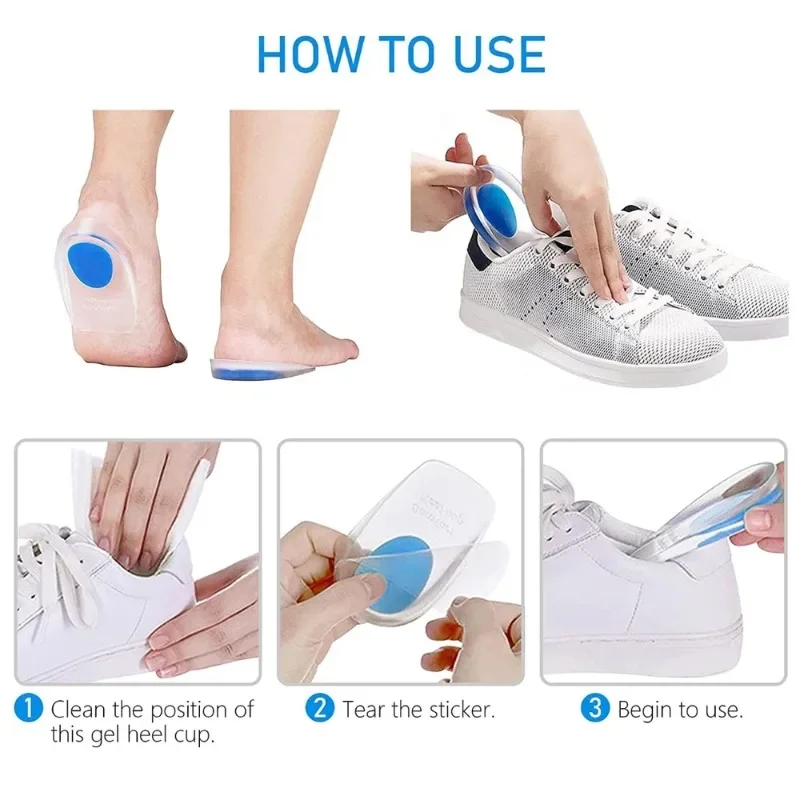 Silicone Gel Insoles Men Women Heel Cushion Insole Relieve Foot Pain Non-Slip Support Pad Invisible Inner Increase Insole 2Pcs shoe insoles orthopedic insoles shoe heel pads