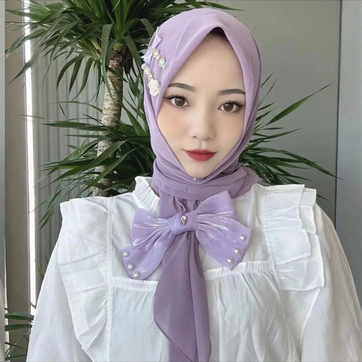 

Bubble Chiffon Kerchief Islam Muslim Sweet Girls Hijabs With Bow