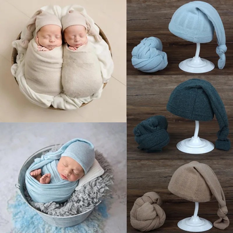 

Newborn Photography Props Baby Swaddle Wrap+Hat Posing Blanket Baby Boys Girls Photo Shooting Accessories DIY Background Cloth