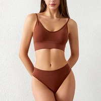 CHRLEISURE femmes ensemble de sous-vêtements sans fil Lingerie culotte soutien-gorge Sexy string sans couture débardeur haut court brassière nouveau 3