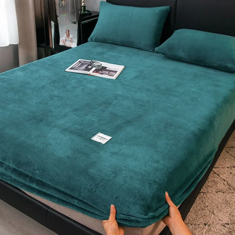 Warm Plush Fitted Sheet Elastic Mattress Cover Velvet Bed Cover Full Set Winter Soft Family Double Bed Bedding 120/150/180x200cm 5