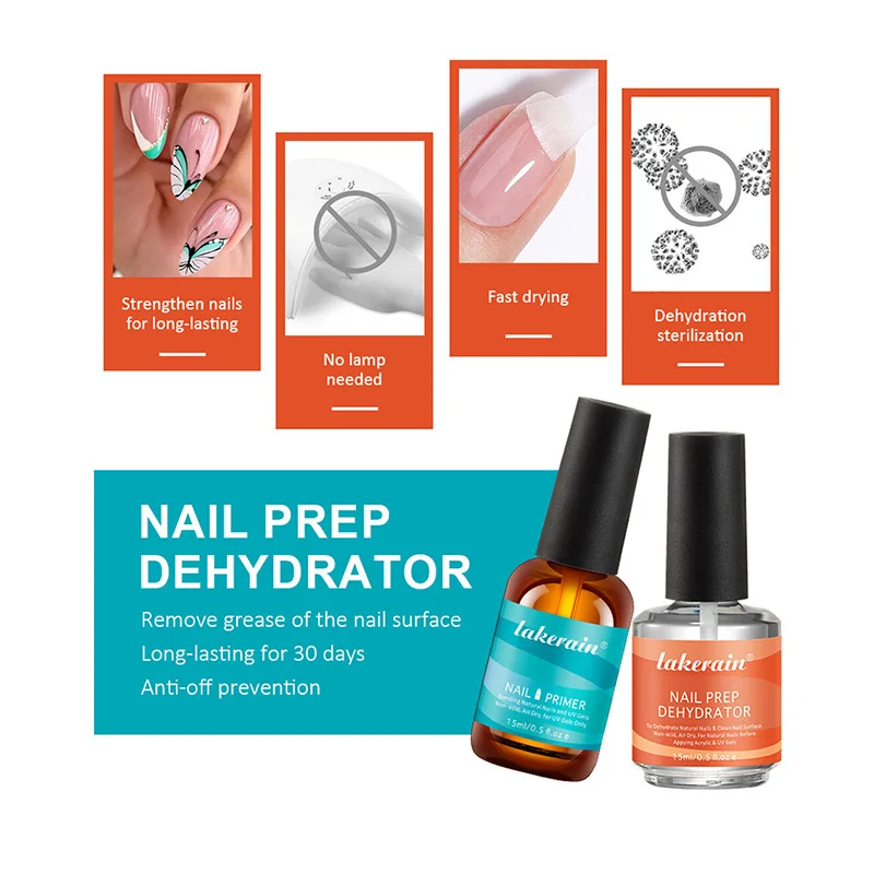 Nail Primer 2pcs 15ml Nail Primer Fast Air Dry Prep Dehydrator Nail Soak Off Base Primer Gel First Nails Gel Manicure Tools