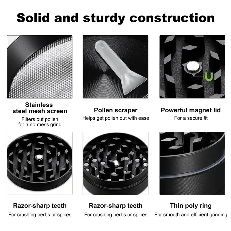 Metal Herb Grinder 1.6/2 Inch 4-layer Manual Tobacco Zinc Alloy Mortar Cigarette Cigar Grass Mills 1 set