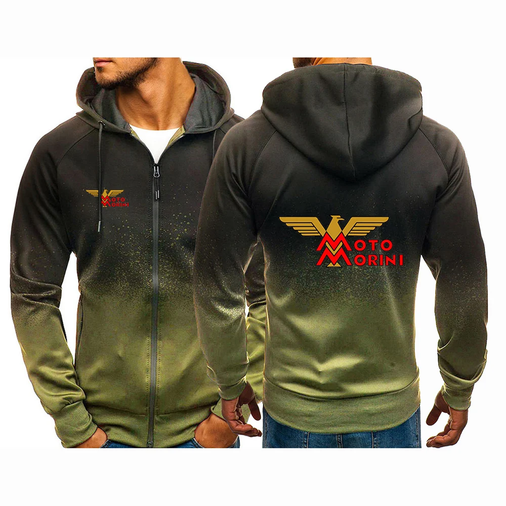 Gradient Color Sports Hooded Sweatshirt Casual Zip Jacket