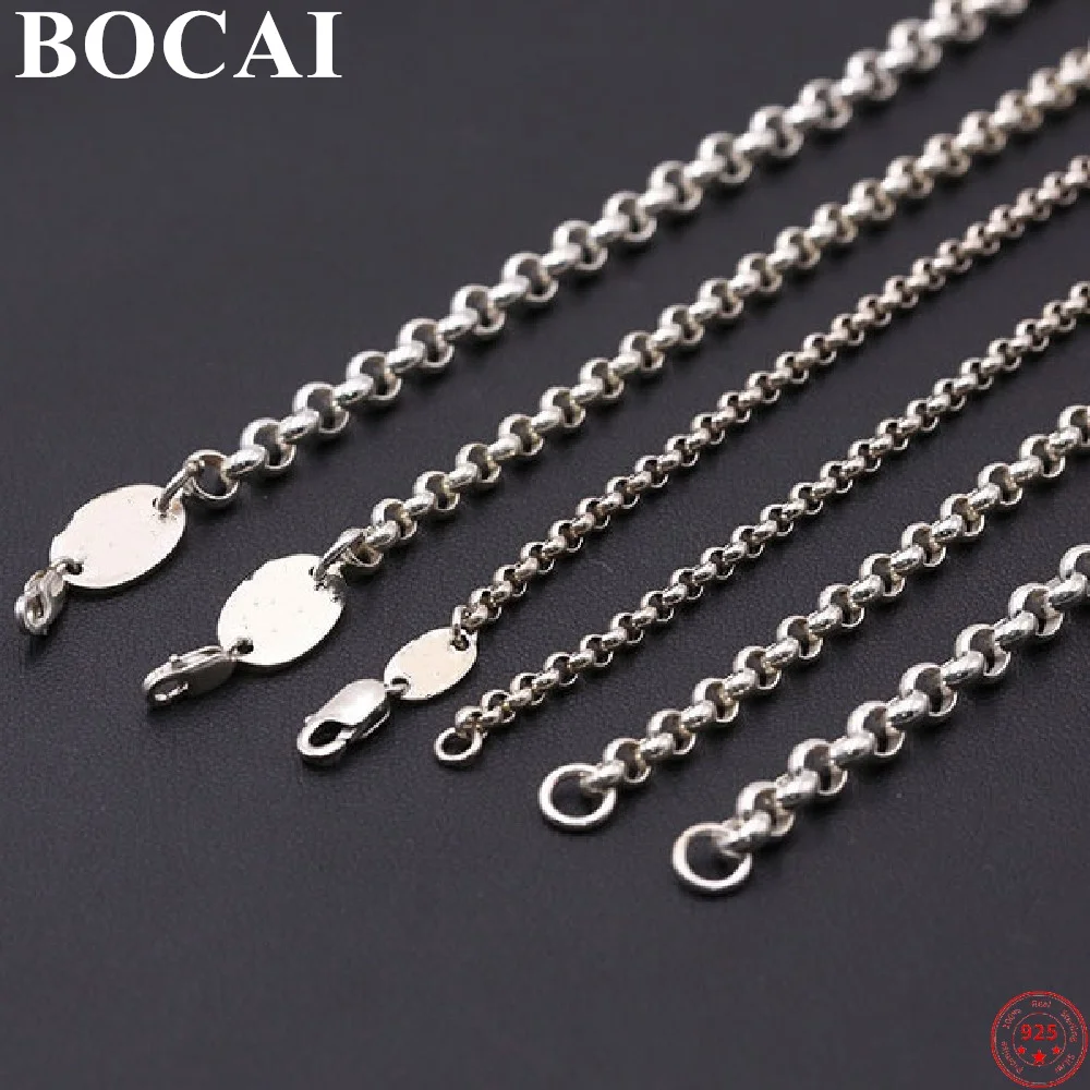 

BOCAI S925 Sterling Silver Necklaces for Women Men New Fashion Oval Card 3mm 4mm 5mm O-Chain Pure Argentum Jewelry Free Shipping