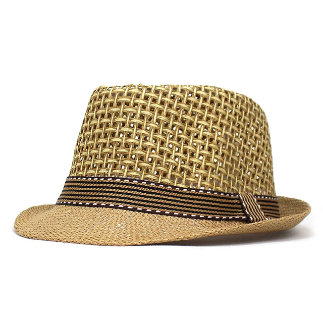 Sombrero de paja de playa para niños, gorro de Jazz, panamá, Trilby,  Fedora, gángster, transpirable, para exteriores, 2023 - AliExpress