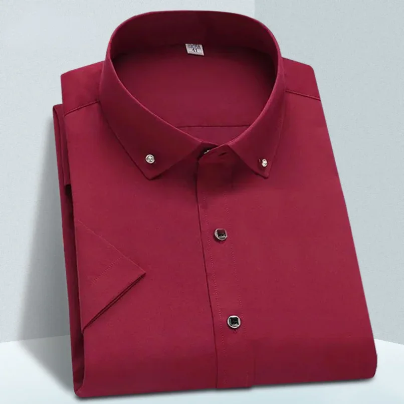High Quality Non-ironing Mens Dress Shirt Short Sleeve New Solid Male Clothing Fit Business Shirts White Blue Navy Black Gozbkf