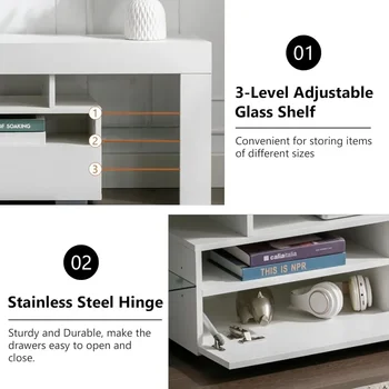 TV Stand for 65 Inch Entertainment Center White TV Stand with 16 Colors RGB Light and Remote  Living Room Bedroom, TV Stand 4