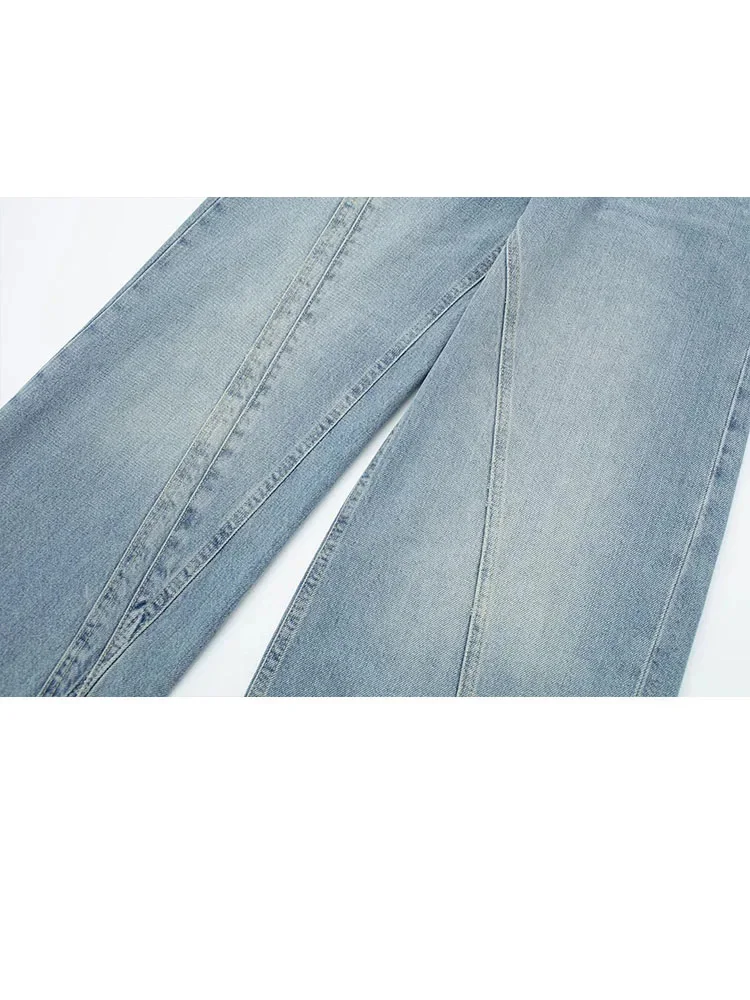 HH TRAF 2023 Woman Fashion High Waist Jeans Vintage Spring Casual Street Slim Patchwork Denim Trousers Women Wide Leg Long Pants