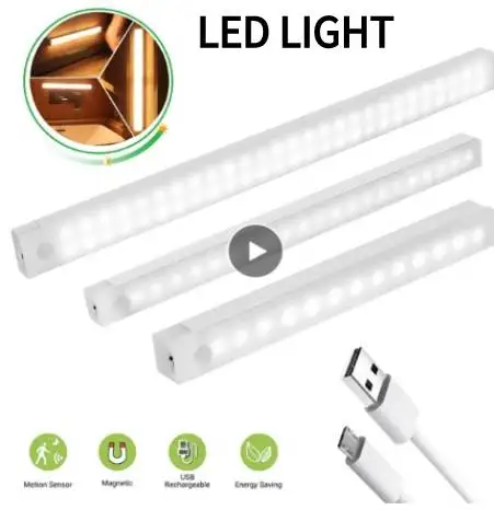 

110 200mm Motion Sensor Night Light Wireless Magnetic LED Light USB Rechargeable Wardrobe Cabinet Kitchen Stair Hallway Bedroom