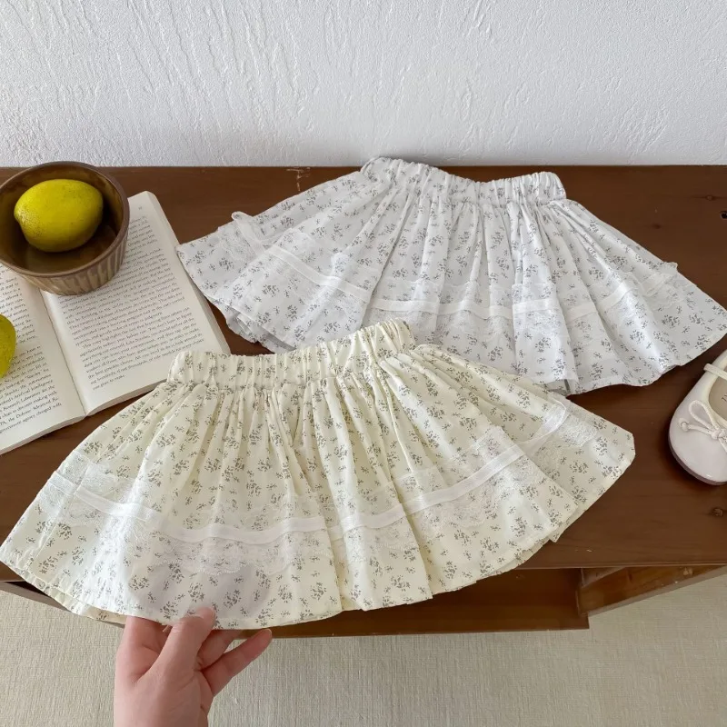 Baby Girls Sweet Shorts Skirts Summer Casual Pleated Skirt Elasticity Waist Shorts for Kids Children Floral Lace Bottom Clothing