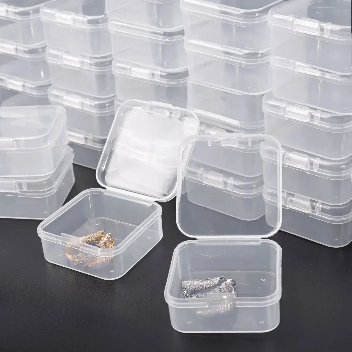 Mini Storage Box Transparent Square Plastic Box Earrings Jewelry Packaging Storage Small Square Jewelry Organizer 60/100PCS