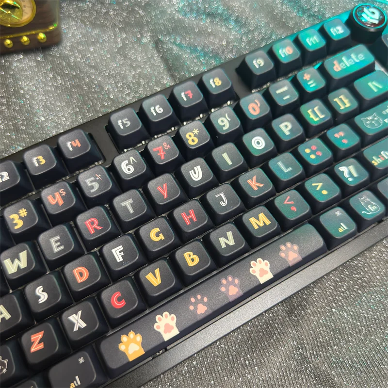 

126 клавиш Ins черная доска Кот черная мультяшная тема Кот Keycap MDA сублимационный материал PBT подходит для 108/104/98/87/84/68