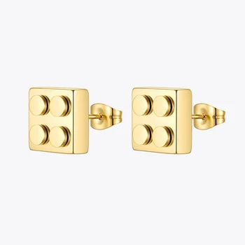 ENFASHION Building Block Stud Earrings For Women Piercing Small Earings Stainless Steel Fashion Jewelry Gold Kolczyki E211341 1