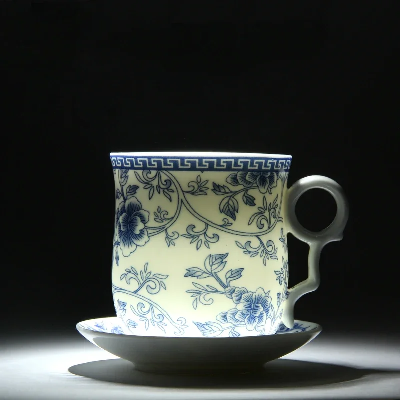 Retro Chinese Blue White Porcelain Tea Cup Set with Saucer Lid Infuser 260ml Ceramic Teacup with Tea Filter teapot cup set