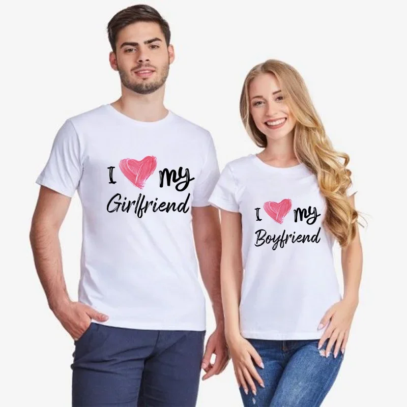 

I Love My Girlfriend Boyfriend Love Printing Couple T-shirt Short Sleeve Valentine's Day Gift Graphic T Shirts