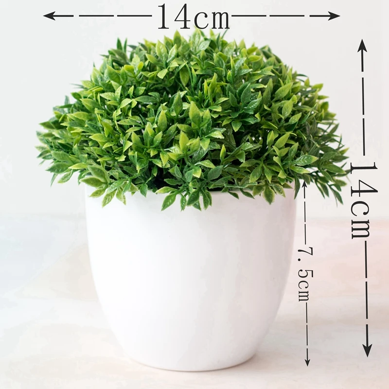 1Pcs 14cm Mini Artificial Plants Potted for Indoor Home Table Bedroom Decor Wedding Decoration Garden Outdoor DIY Pot With Basin