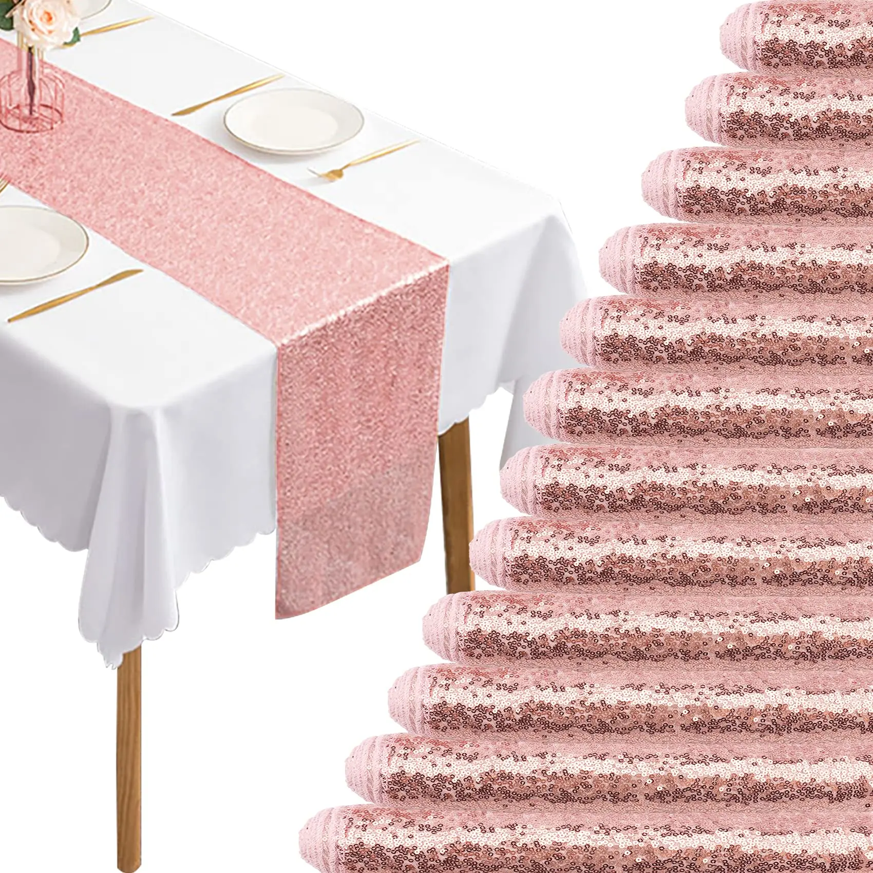 Description Picture 2 of item1 Pieces Sequin Table Runner Glitter Dining for Birthday Wedding Baby Shower Bachelorette Holiday Celebration Party