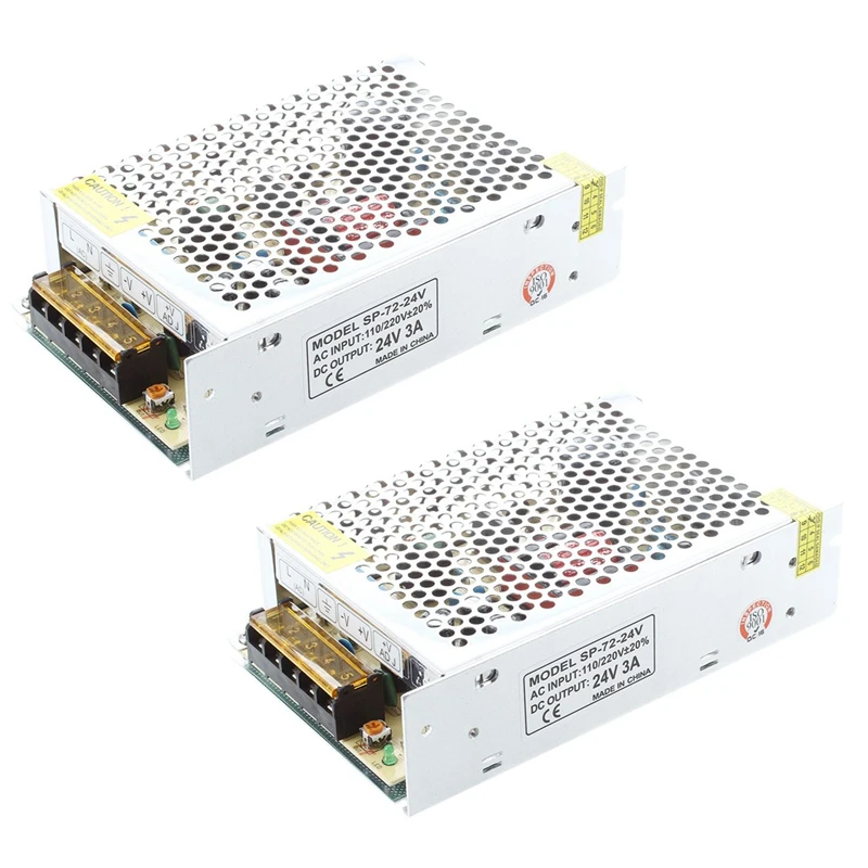 

Promotion! 2X AC 110/220V 24VDC 3A 72W Power Supply Transformer For LED Flexible Strip Lamp