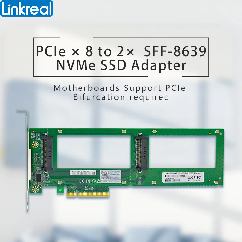 Linkreal 2x U.2 Sff8639 Ssd para Pci Express 3.0 Gen x8 Cartão U.2 Nvme Ssd Adaptador