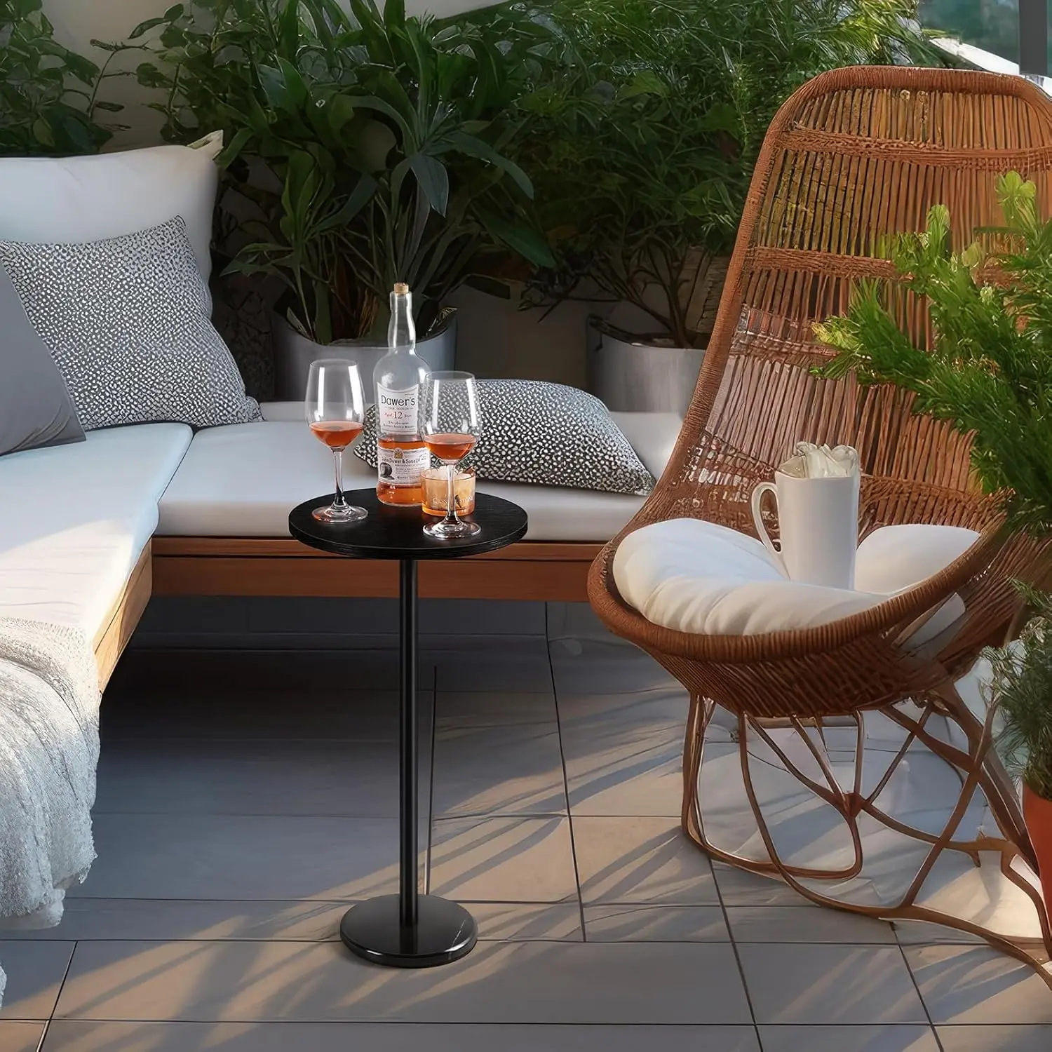 Drink Tables for Small Spaces Pedestal Side Table with Marble Base Small Round Side Table Black Coffee Table for Sofa 6