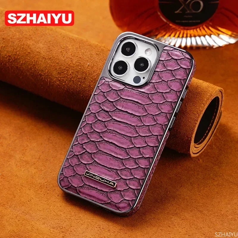 Luxurious Electroplated Python Texture Leather Phone Case with Flannel Lining
