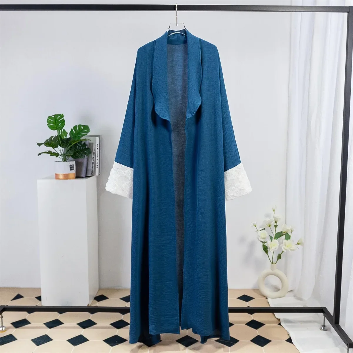 Traditional Muslim Abaya Dress - 3D Flower Blooming Long Sleeve Maxi Cardigan Robe