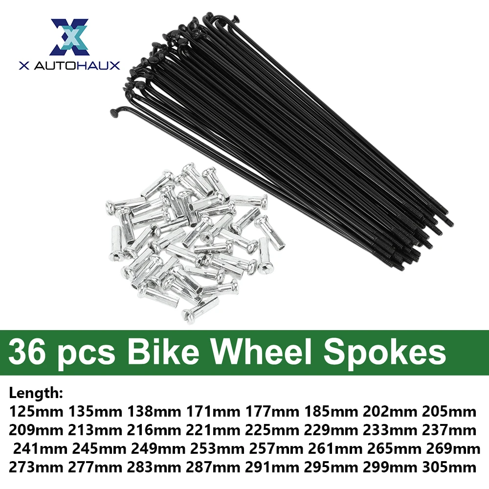 Bicycle Spokes 36pcs 14G 125mm 135mm 138mm 171mm 177mm 185mm 202mm 205mm 209mm Carbon Steel Black X autohaux