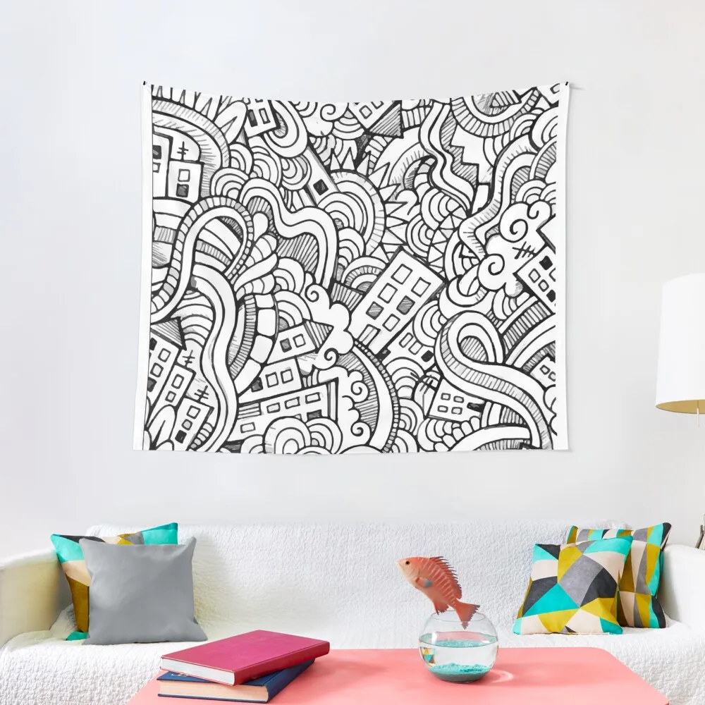 

Adult coloring: city doodle Tapestry Room Decorations Things To The Room Home Decorations Tapestry