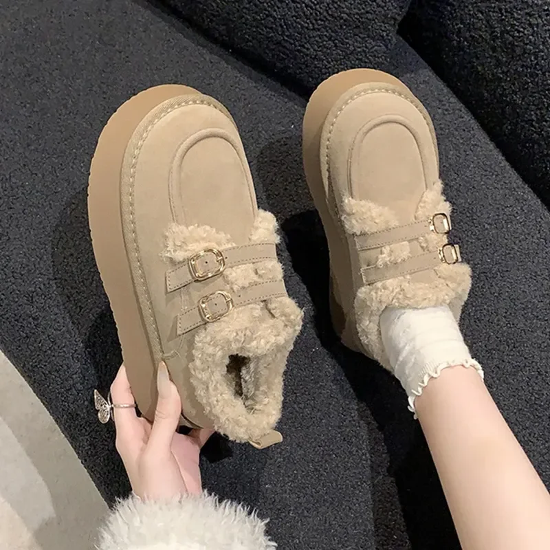 NEW Suede Women Fur Snow Boots 2024 Winter Warm Loafers Shoes New Designer Short Plush Cotton Boots Platform Fashion comfort