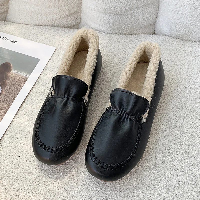 

Women's Winter Slip-On Casual Dress Shoes Comfortable Memory Foam Warm Plush Lining Flats Shoes for Lady