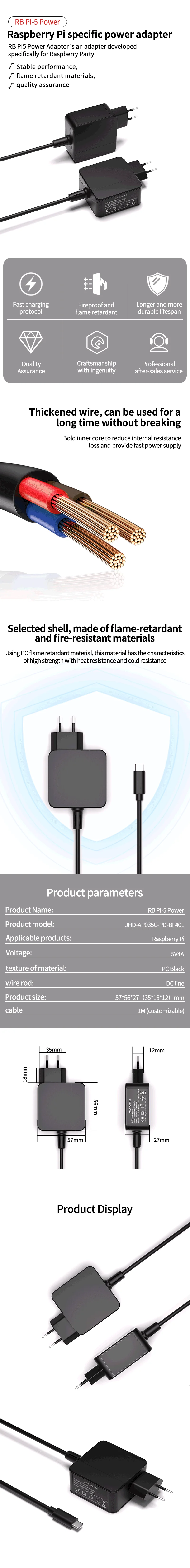 Cirket 5V 4A USB-C Power Adapter, 100-240V, 50/60Hz, EU Plug - Fast Charging, Co
